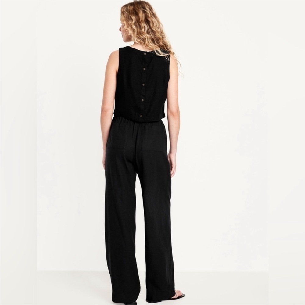 NWT! Old Navy Black High-Waisted Linen-Blend Straight Pants - #784294 🩷 - Picture 3 of 10